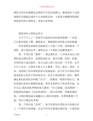 团队团结协作的心得体会