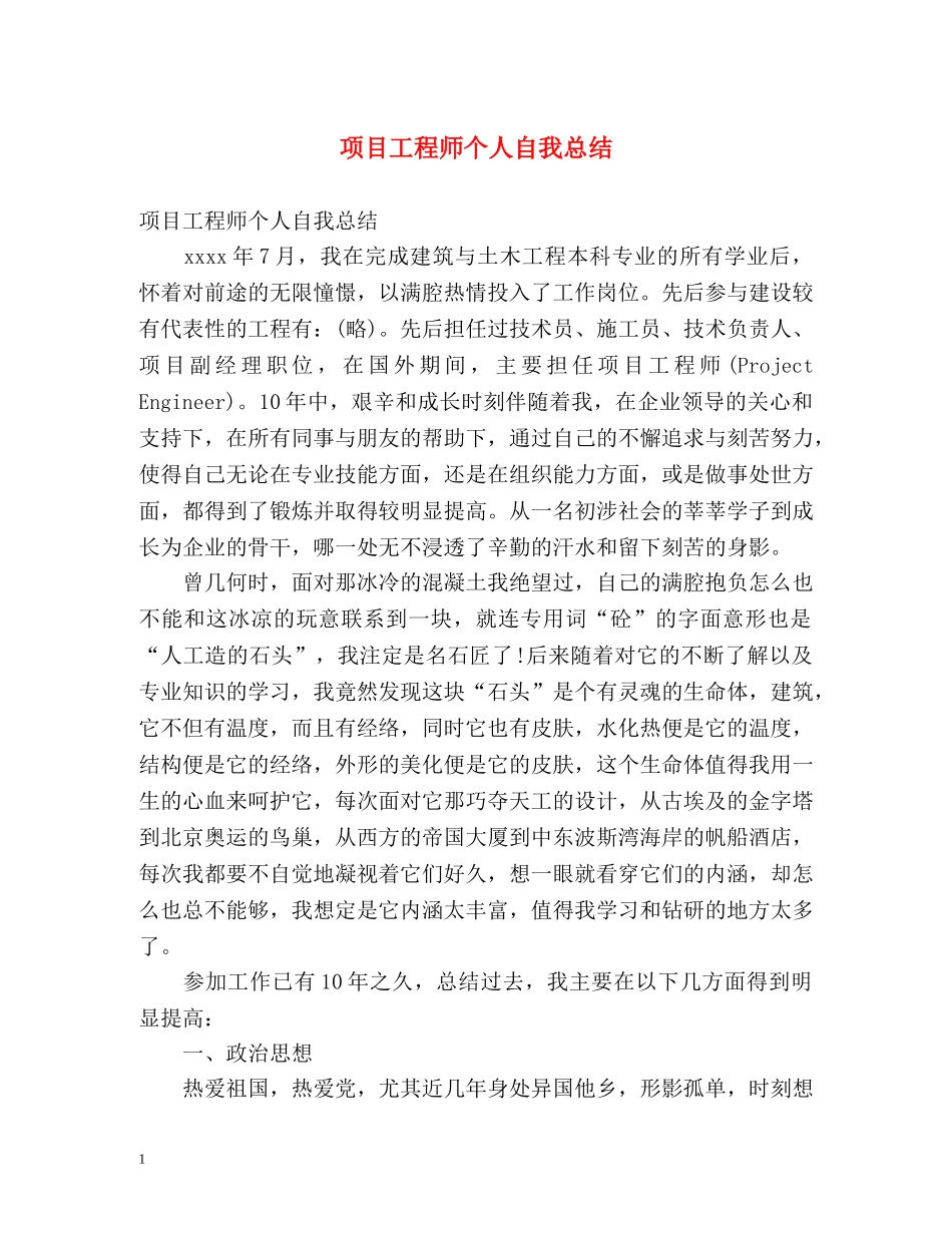 项目工程师个人自我总结 _第1页