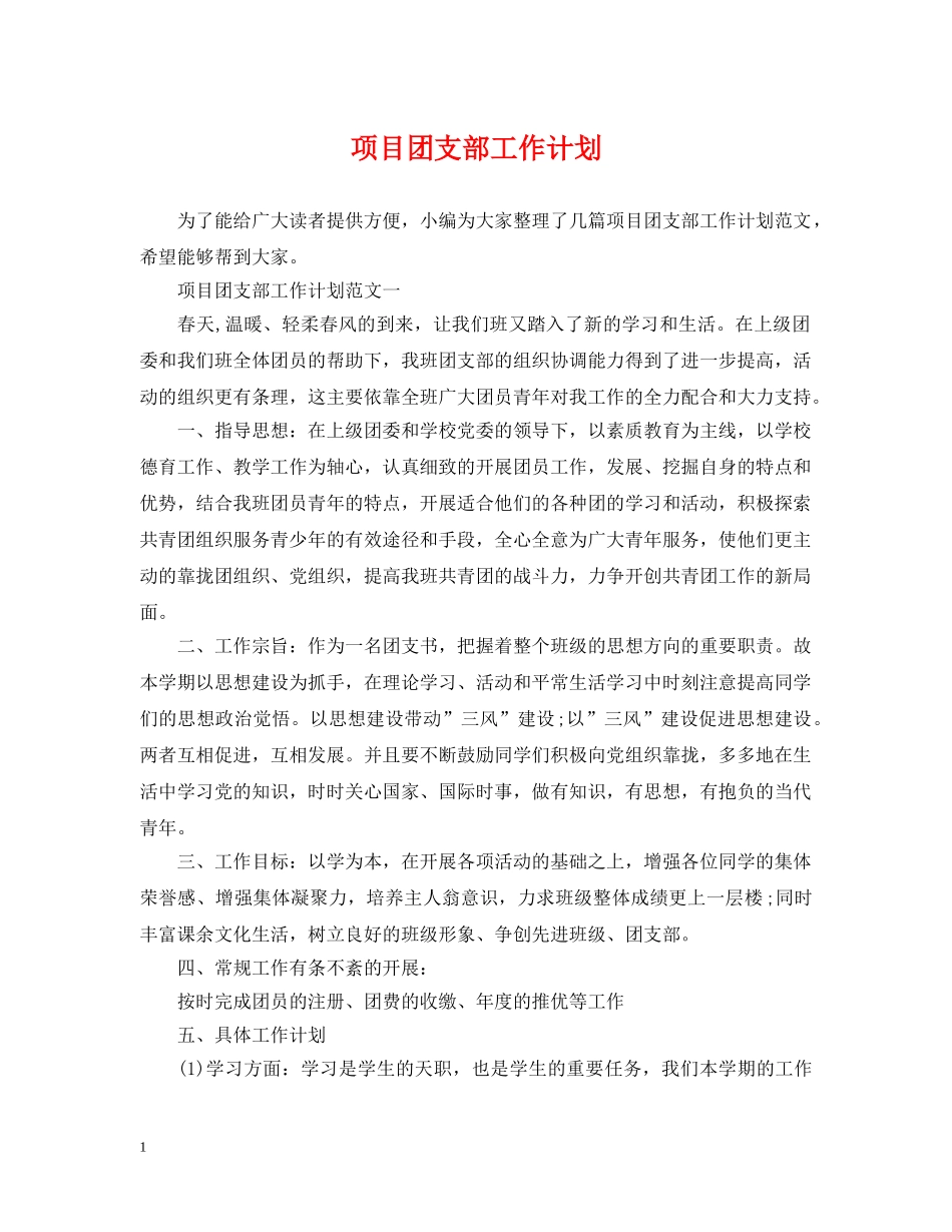 项目团支部工作计划 _第1页