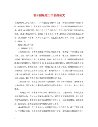 项目副经理工作总结范文 