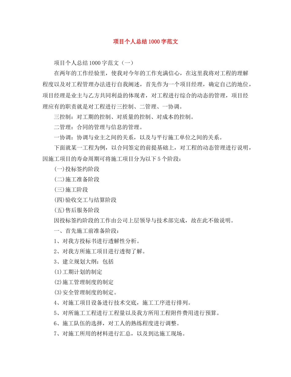 项目个人总结1000字范文 _第1页