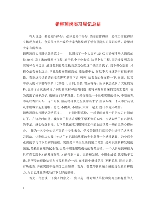 销售顶岗实习周记总结 