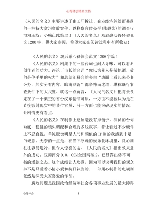 人民的名义观后感心得体会范文1200字
