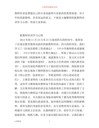 年轻新教师培训心得体会