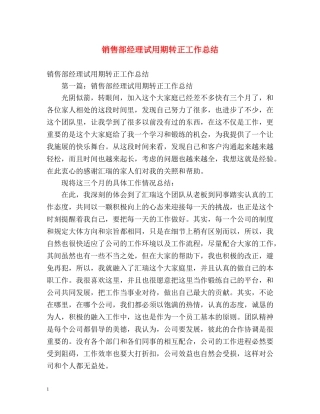 销售部经理试用期转正工作总结 