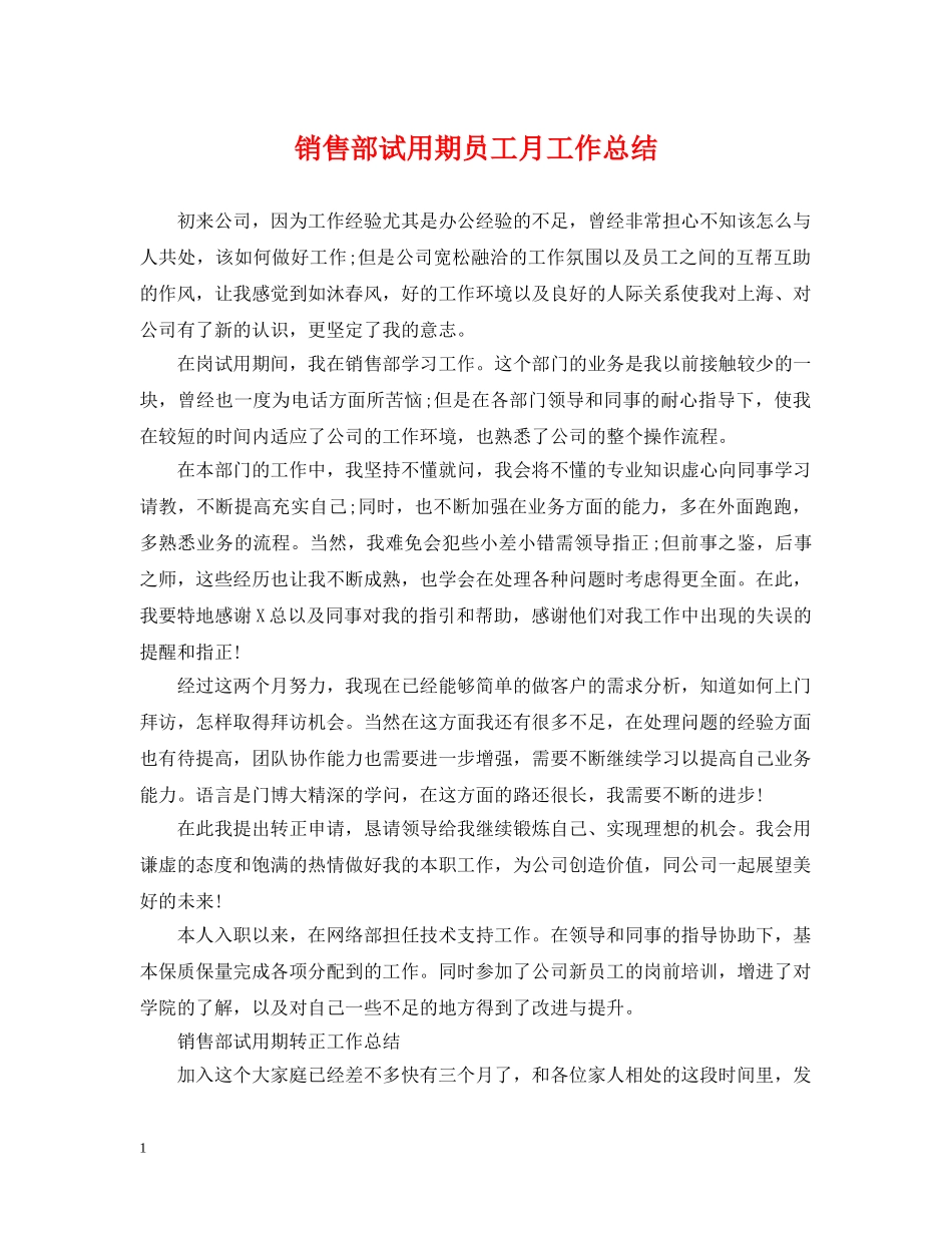 销售部试用期员工月工作总结 _第1页