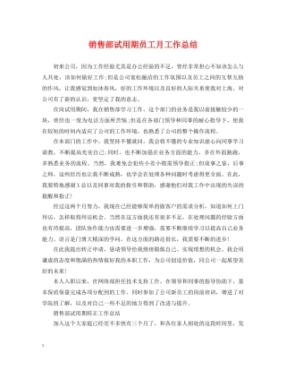 销售部试用期员工月工作总结 