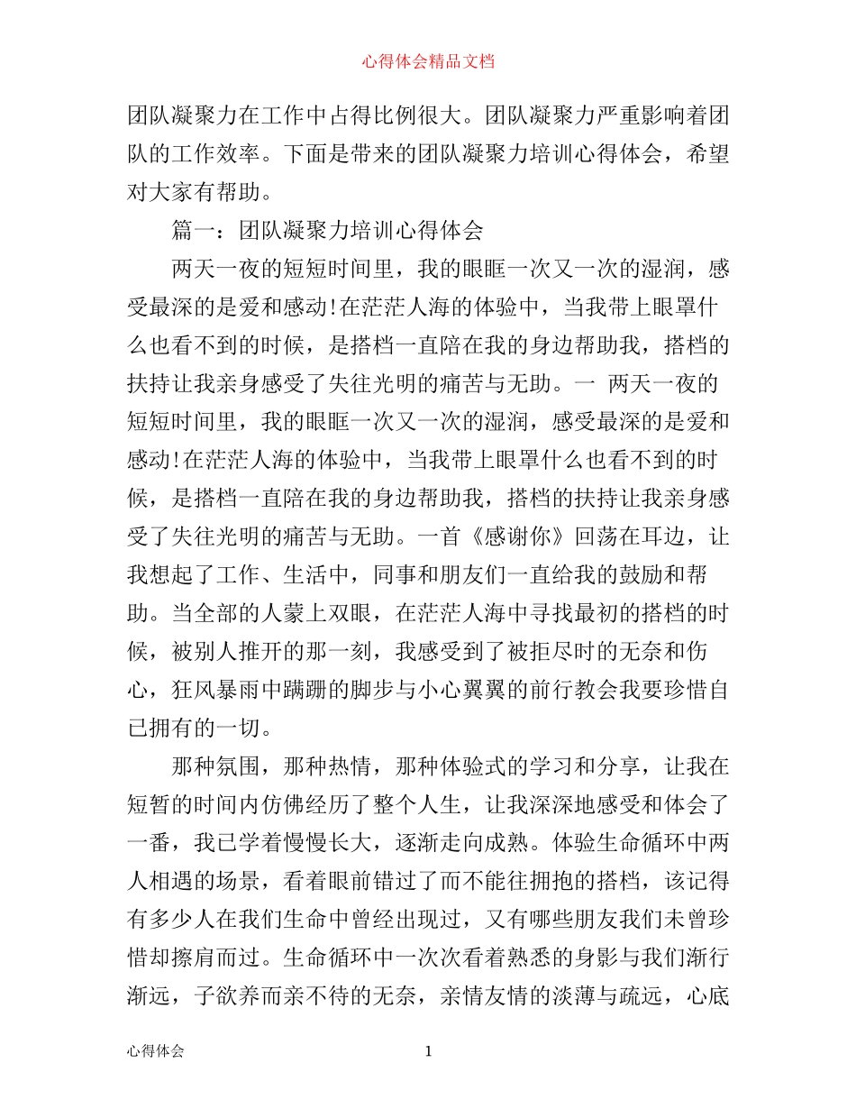 团队凝聚力培训心得体会_团队凝聚力教育收获与心得范文_第1页