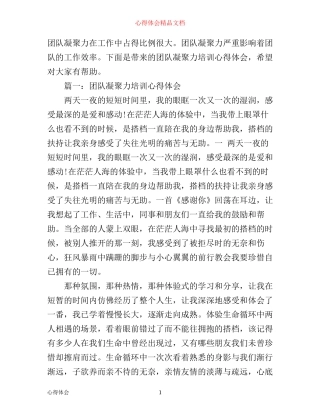 团队凝聚力培训心得体会_团队凝聚力教育收获与心得范文