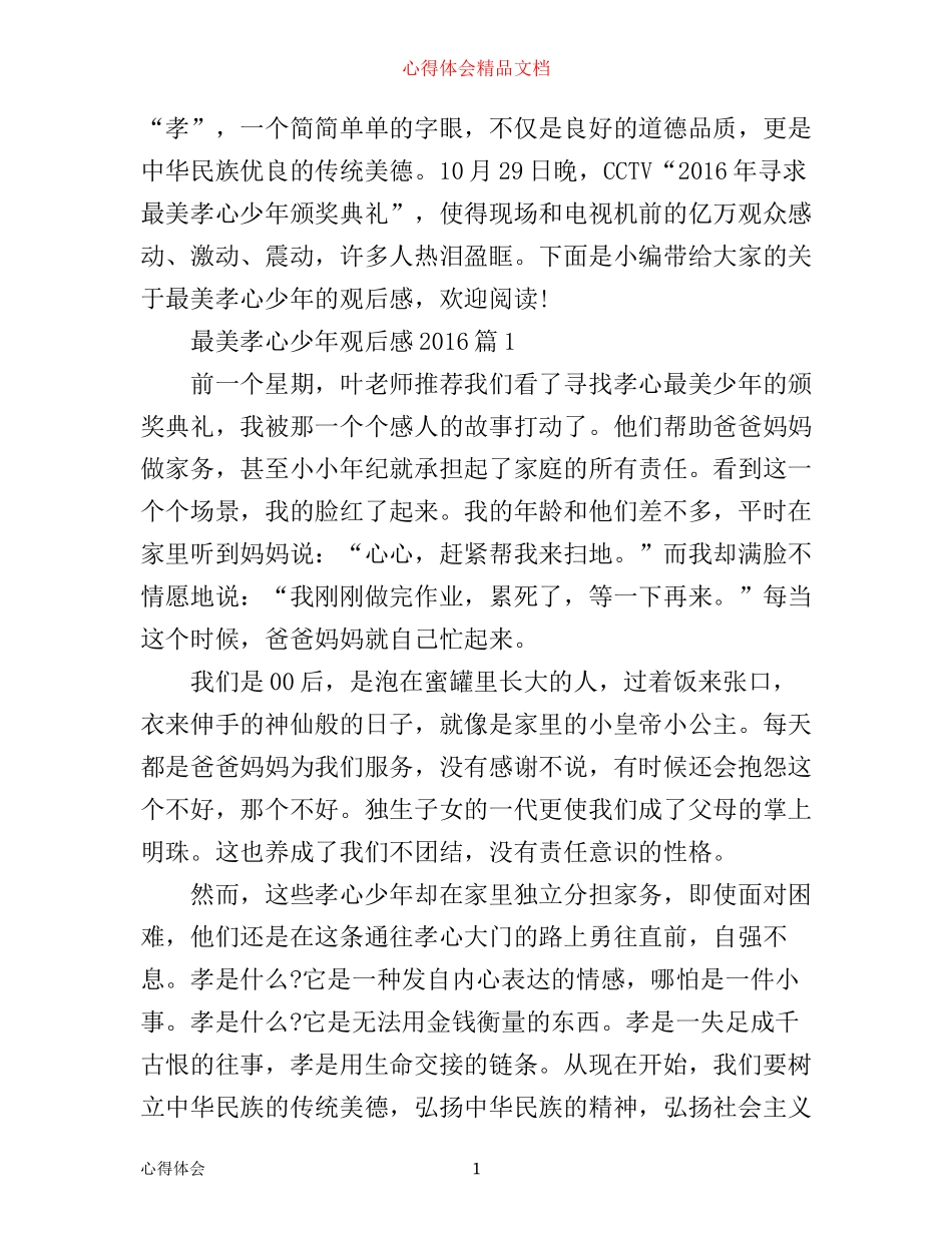 最美孝心少年观后感心得_第1页