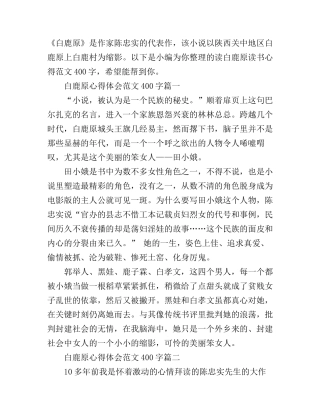 《白鹿原》心得体会400字