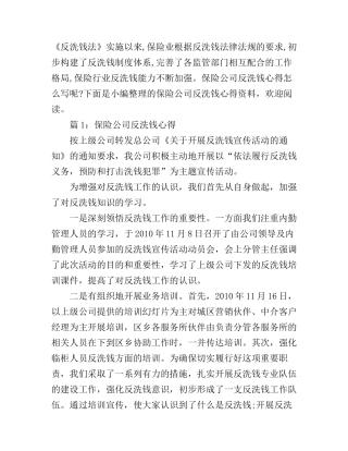 保险公司反洗钱心得