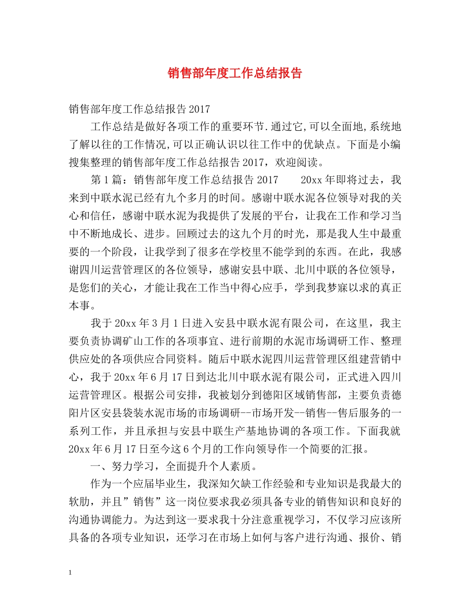 销售部年度工作总结报告 _第1页