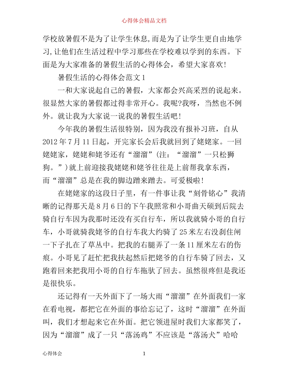 暑假生活的心得体会3篇_第1页