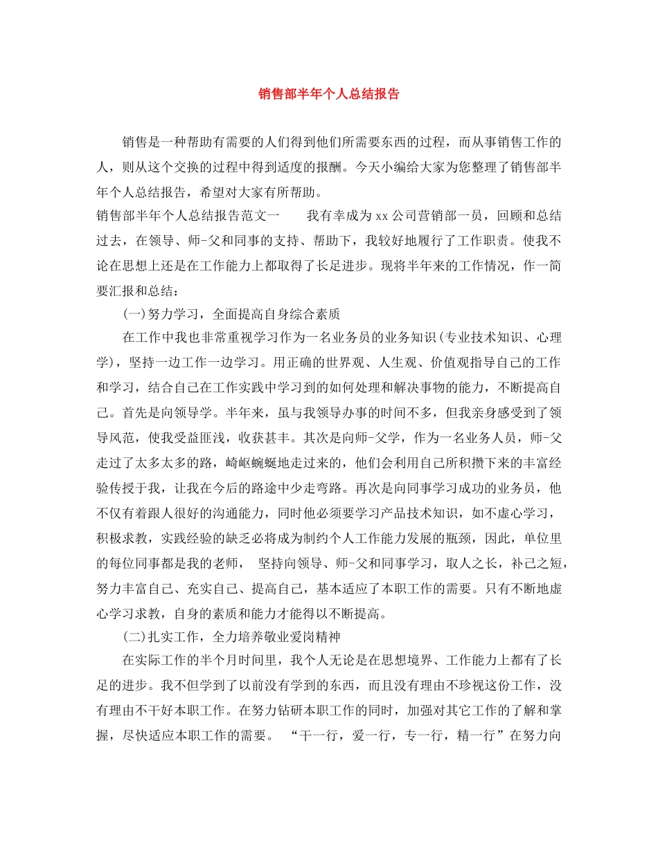 销售部半年个人总结报告 _第1页