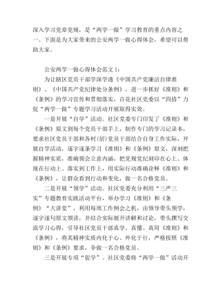 公安两学一做心得体会_公安两学一做总结小结体会