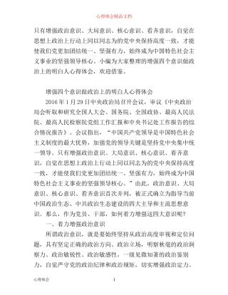 增强四个意识做政治上的明白人心得体会