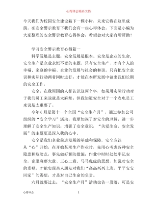 学习安全警示教育心得体会范文