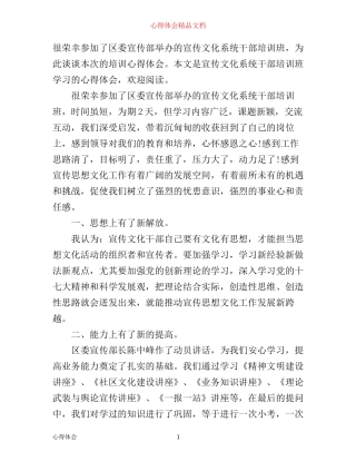 宣传文化系统干部培训班学习心得体会