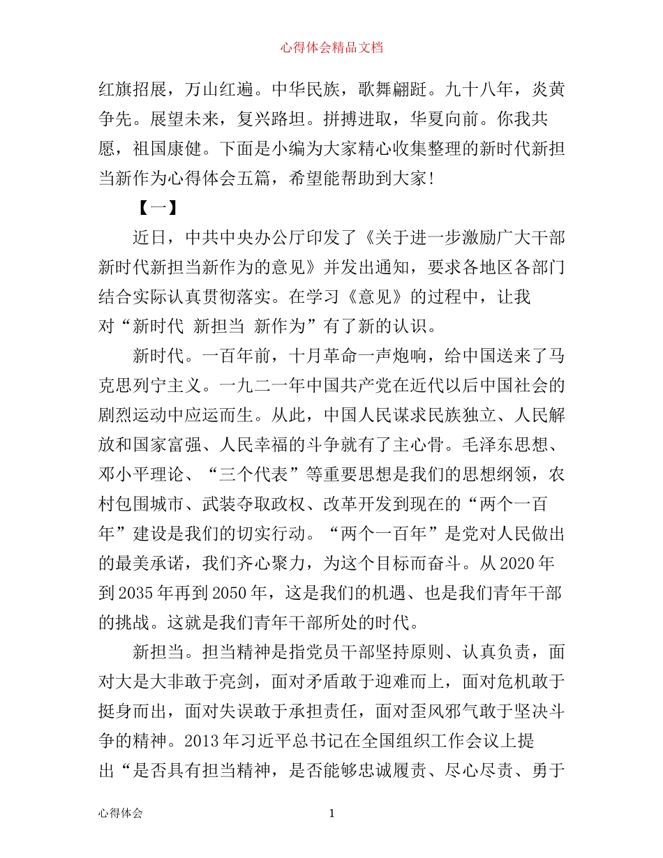 年新时代新担当新作为心得体会_第1页