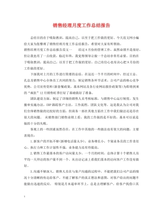 销售经理月度工作总结报告 