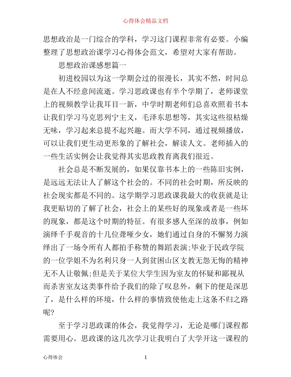 思想政治课心得体会感想_第1页