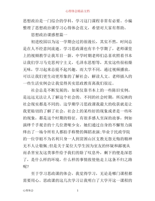 思想政治课心得体会感想