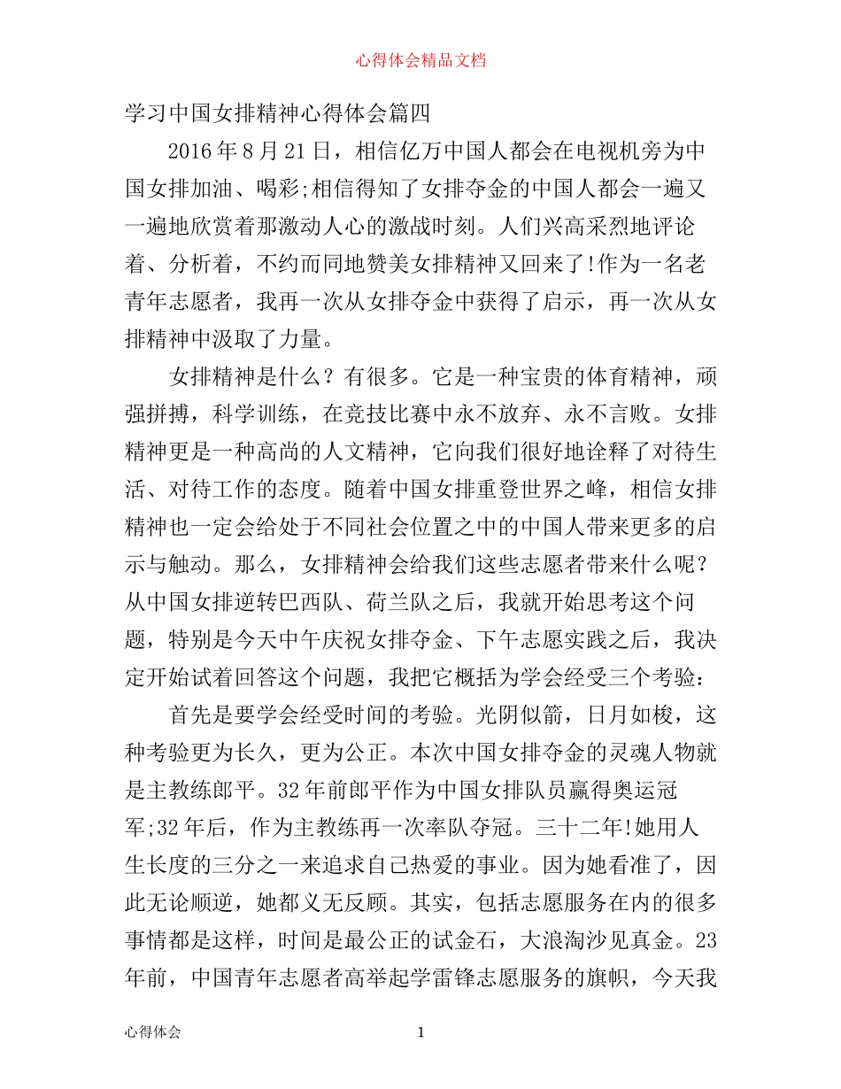 学习中国女排精神心得体会范文(2)_第1页