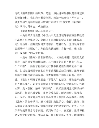 《廉政准则》学习心得体会3篇