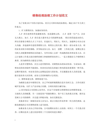 销售经理助理工作计划范文 