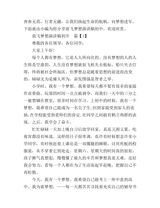 放飞梦想演讲稿初中