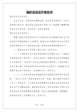 煤矿安全生产责任书