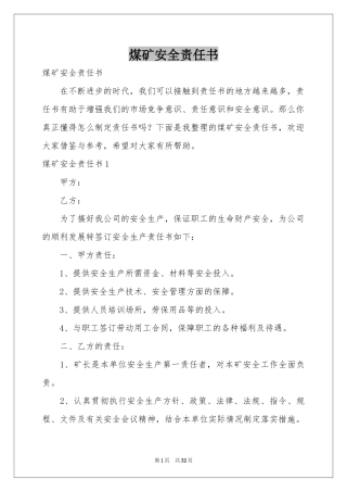 煤矿安全责任书