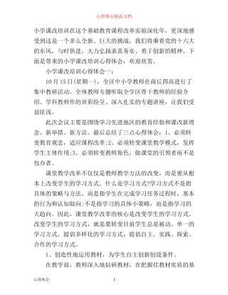 小学课改培训心得体会怎么写