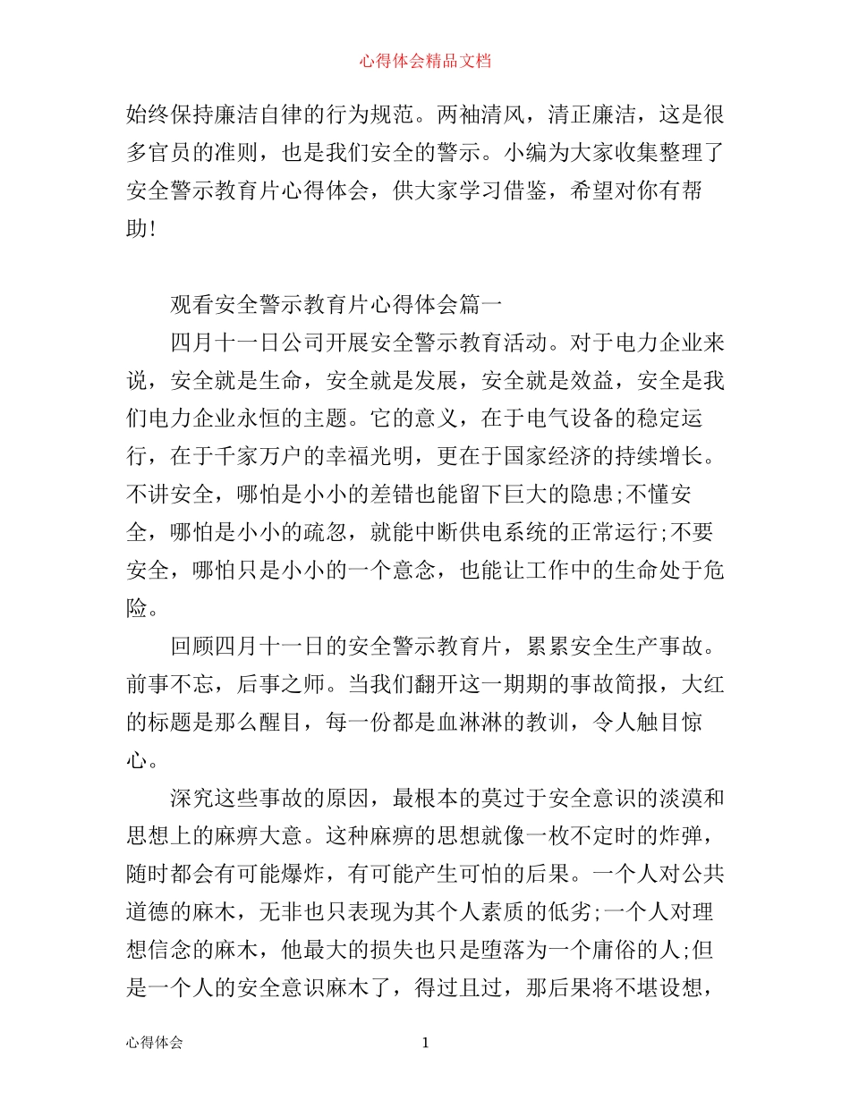 年看安全警示教育片心得体会_第1页