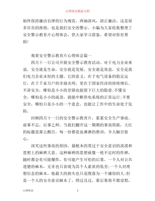 年看安全警示教育片心得体会