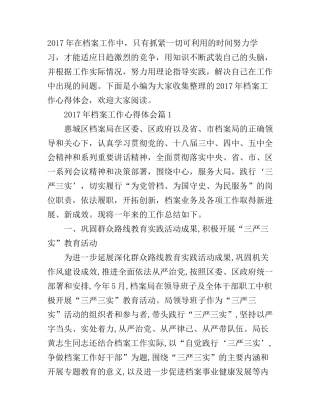 2017年档案工作心得体会