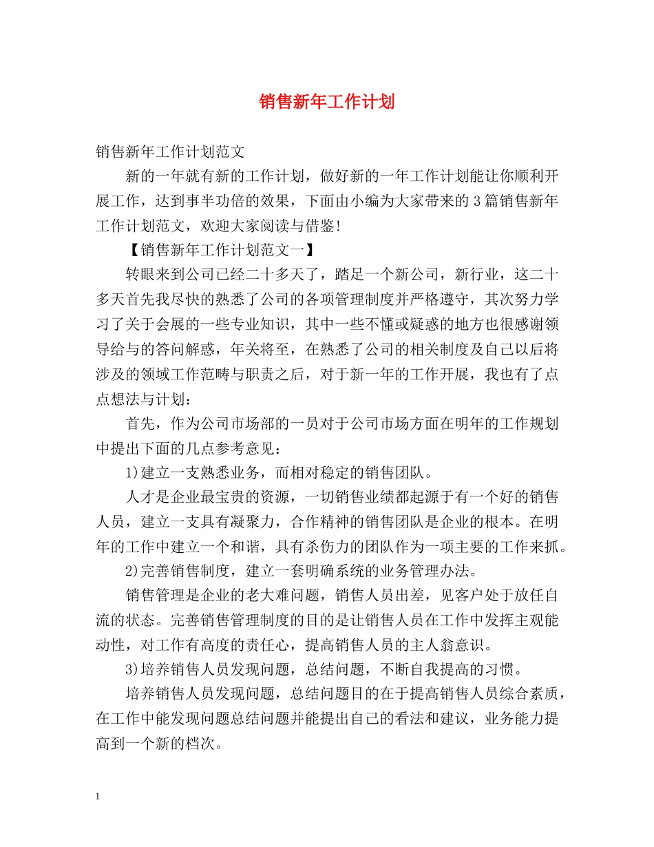 销售新年工作计划 _第1页