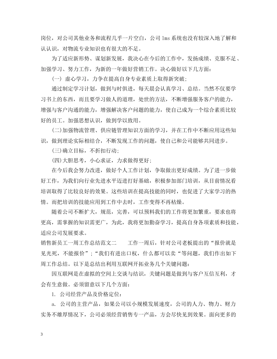 销售新员工一周工作总结怎么写 _第3页