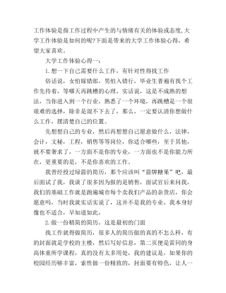 大学工作体验心得3篇