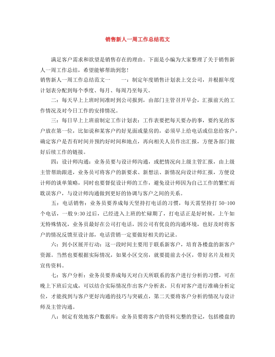 销售新人一周工作总结范文 _第1页