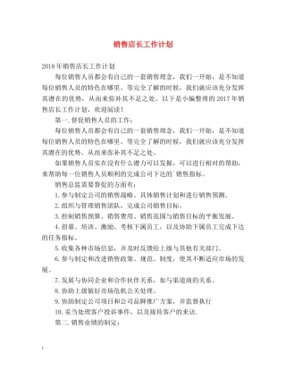 销售店长工作计划 