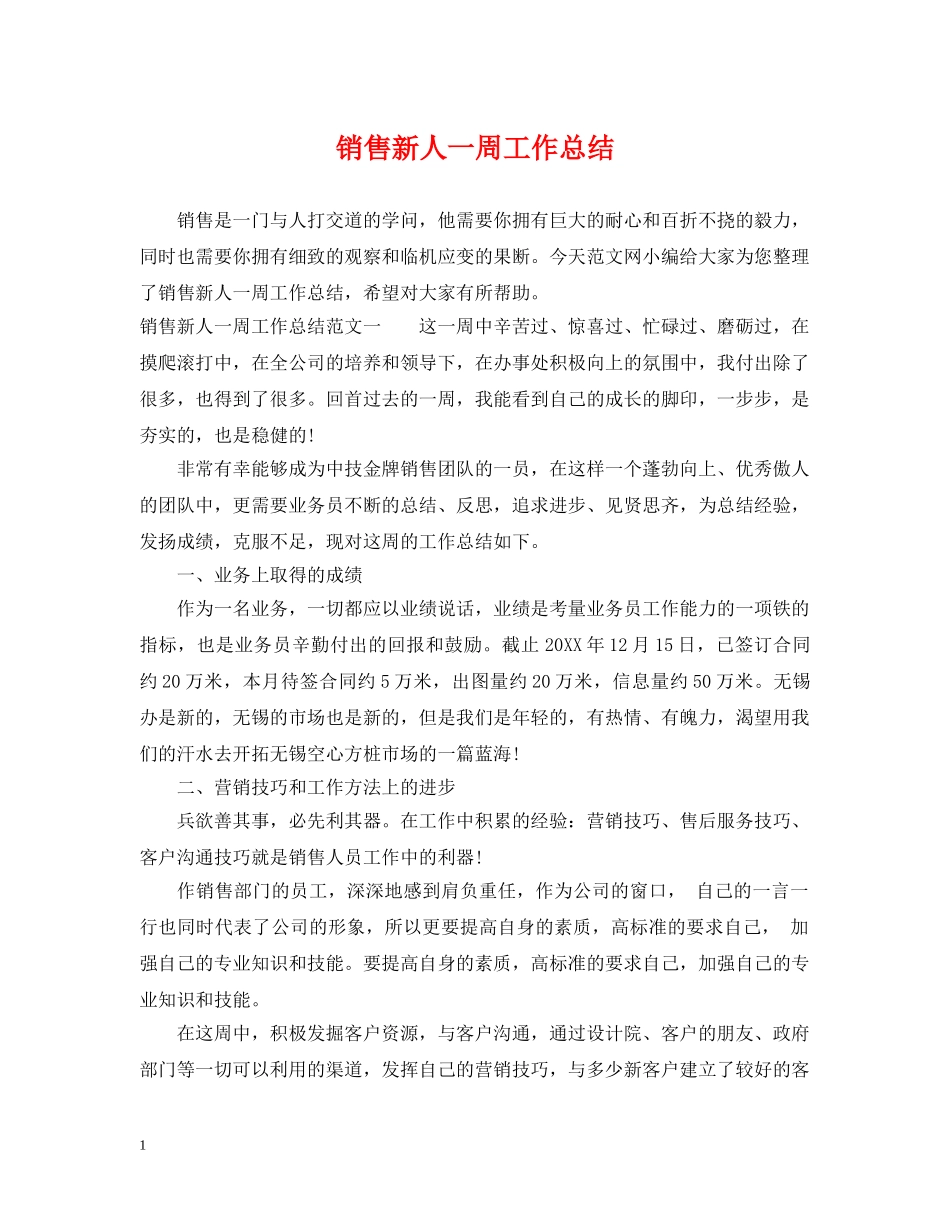 销售新人一周工作总结 _第1页