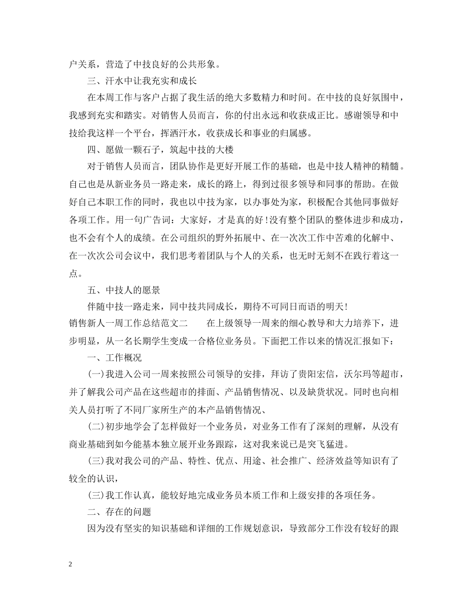 销售新人一周工作总结 _第2页