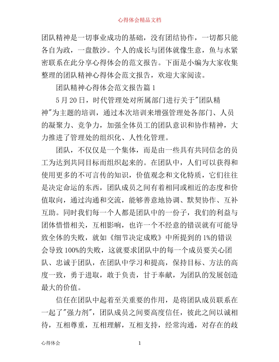 团队精神心得体会范文报告_第1页