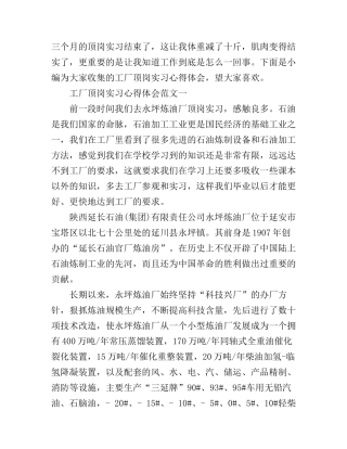 工厂顶岗实习心得体会