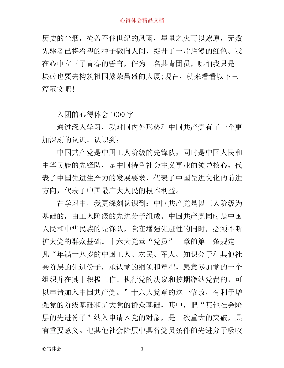入团的心得体会1000字_第1页