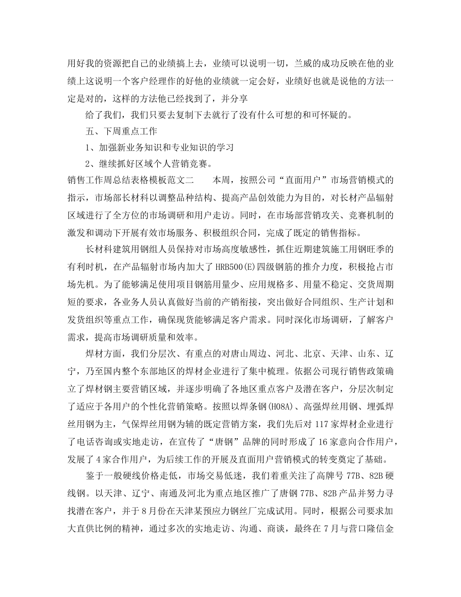 销售工作周总结表格模板 _第2页