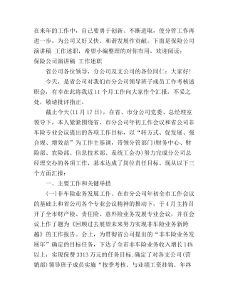 保险公司演讲稿工作述职