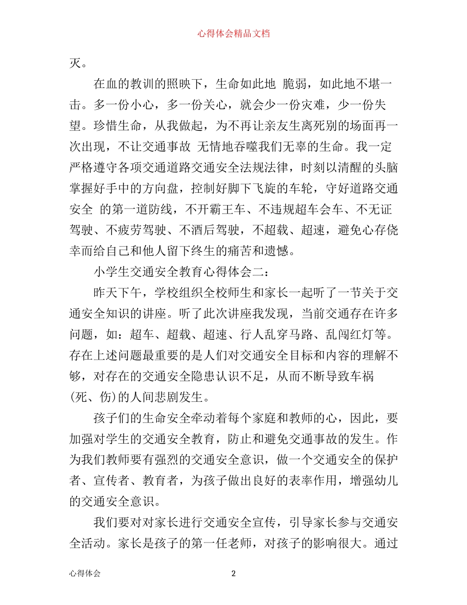 小学生交通安全教育心得体会_第2页